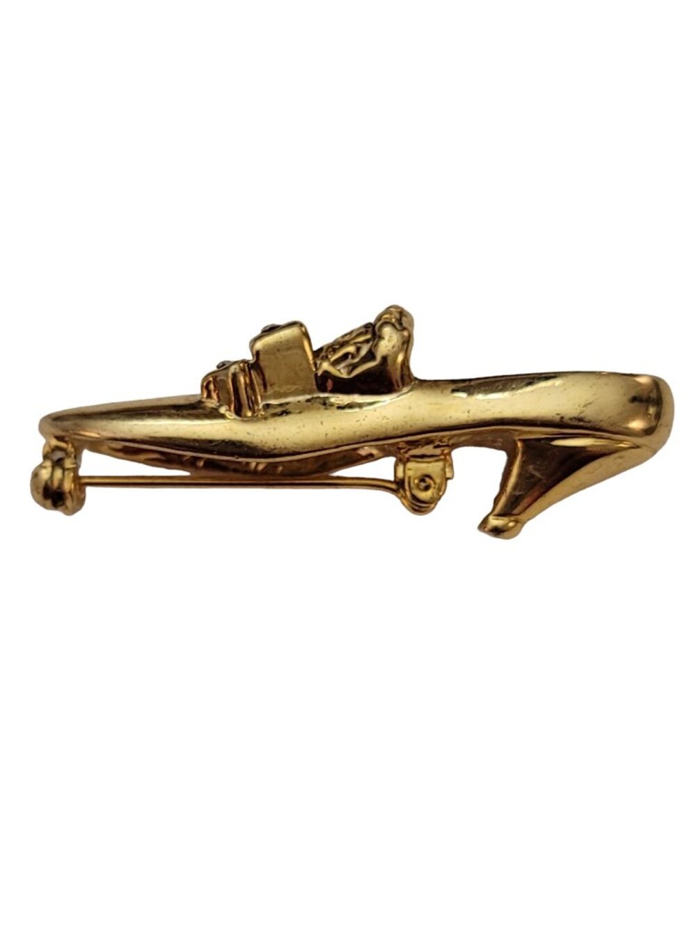 1928 Brand Gold Tone Clear Rhinestone Shoe Brooch Pin K690